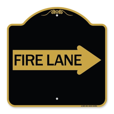 SIGNMISSION Designer Series Sign-Fire Lane Right Arrow, Black & Gold Aluminum Sign, 18" x 18", BG-1818-24391 A-DES-BG-1818-24391